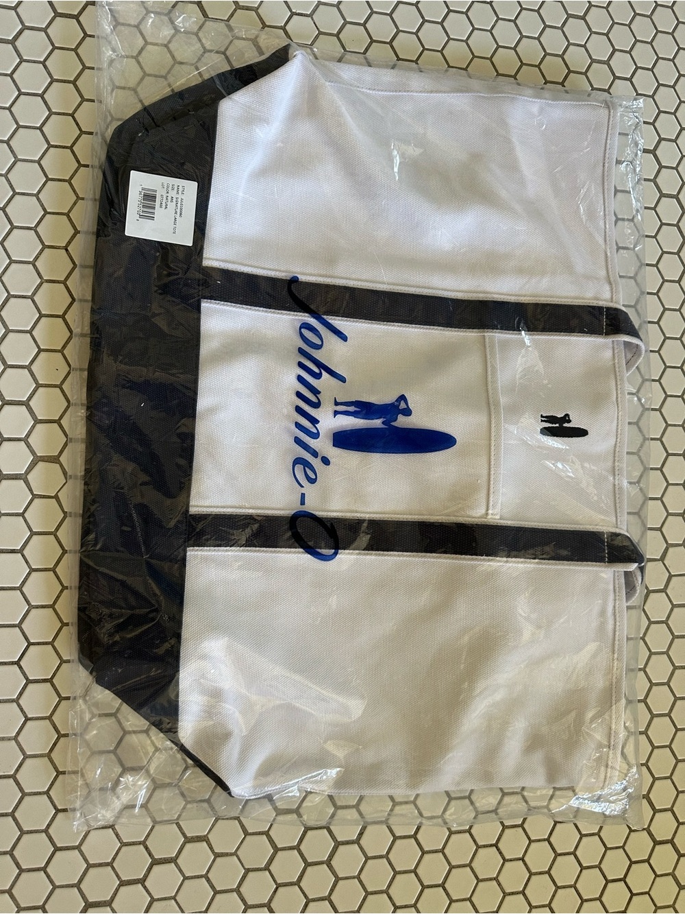 johnnie-O White and Navy Canvas Tote Bag
